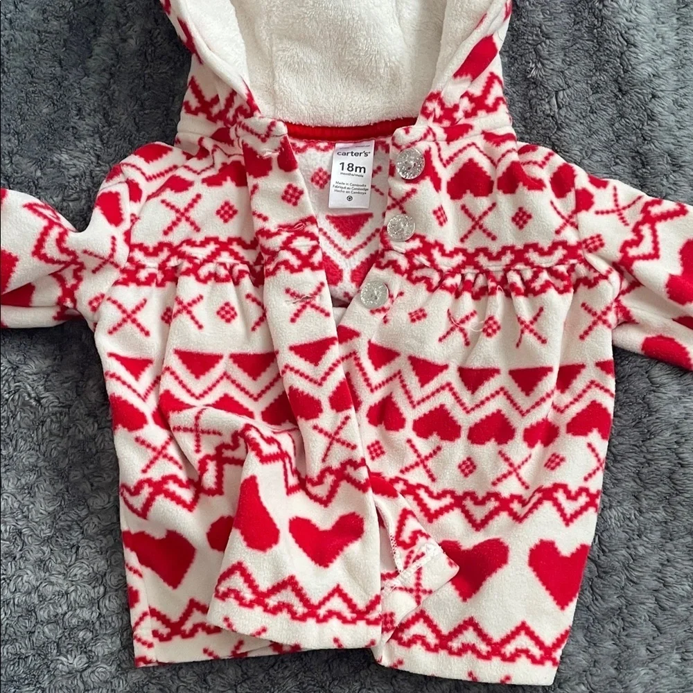 Carter's Red heart and White Hooded Baby Jacket